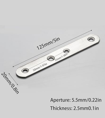4 Pack Flat Mending Plate for Wood, Stainless Steel Straight Brackets Flat Repair Fixing Wood Brace Joining Plates Connector with Fixing Screws (4, One line shape5in) - size: One Line Shape 5 in