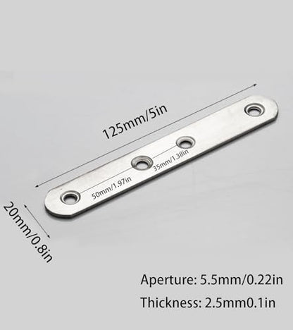 4 Pack Flat Mending Plate for Wood, Stainless Steel Straight Brackets Flat Repair Fixing Wood Brace Joining Plates Connector with Fixing Screws (4, One line shape5in) - size: One Line Shape 5 in