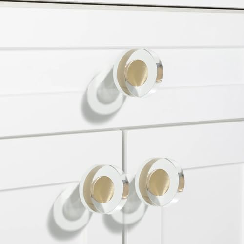 Drawer Kitchen Cabinet Knobs Glass 8 Pack Closet Brushed Gold Knob Cabinets Pulls, Dresser Drawers Cupboard Round Cut Art Hardware Handles,Solid Copper Bathroom Bedroom Pull Satin Brass Crystal Knobs - color: Gold-8 pack, size: Round