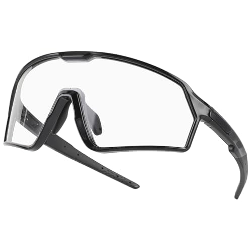 BangLong Photochromic Cycling glasses for Men Women, Clear Running MTB Sunglasses UV Protection - color: Black Frame-photochromic