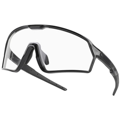 BangLong Photochromic Cycling glasses for Men Women, Clear Running MTB Sunglasses UV Protection - color: Black Frame-photochromic