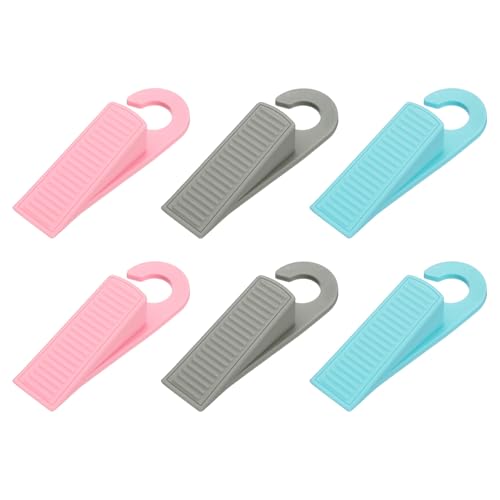 PATIKIL 6 Pcs Doorstops, Rubber Hook Door Stopper Rubber Wedge Door Protector for Bottom of Carpet Hardwood Concrete Tile All Flooring Surfaces, Gray/Pink/Blue - color: Gray/Pink/Blue