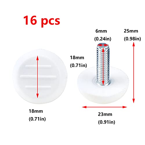 Antrader 16 Pack M6×18mm Furniture Lvelers,Table Leg Levelers,Levelling Foot Screw on Furniture Glides Foot Adjuster Mini Adjustable Feet, 23mm Base Diameter,White - color: White, size: M6×18mm