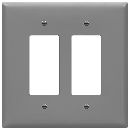 ENERLITES Double Decorator Switch Cover, Two Gang Outlet Wall Plate, Gloss Finish, Oversized 2-Gang 5.50" x 5.50", Unbreakable Polycarbonate Thermoplastic, UL Listed, 8832O-GY, Gray - color: Gray, size: Oversize