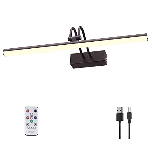 Picture Light, 16inch Cordless Picture Lights for Wall with Timer and Dimmable, Battery Operated Wall Lights for Display Gallery Painting Art Frame Portrait - Bronze, Full Metal Construction - color: Bronze, size: 16"
