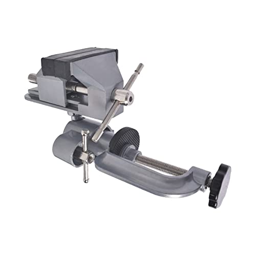 findmall Universal Table Vise 3" Aluminum Swivel Bench Vise 360 Degrees Rotating Fit for Holding Small Parts in Jewelry Hobby Model Making Electronics and More - color: Silver