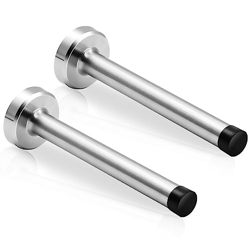 Door Stops, Long Door Stopper, 6 Inch Door Stop Stainless Steel Brushed Nickel Doorstops Wall Mounted with Rubber Bumper Metal Door Stopper Extender, Silver, 2 Pack - color: Brushed Nickel, size: 6 Inch X 2pack