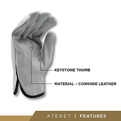 ATERET 12 Pairs Medium Heavy Duty Durable Cowhide Leather Work Gloves I Driver Gloves for Truck Driving, Warehouse, Gardening, Farming - size: Medium (Pack of 12)