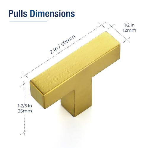 JOY DECOR 2 Pack Gold Cabinet Handles, 2 Inch Single Hole Cabinet Pulls – Square Stainless Steel Kitchen Knobs for Drawers, Dressers, Cupboards & Vanities - size: Single Hole