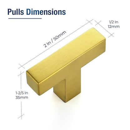 JOY DECOR 2 Pack Gold Cabinet Handles, 2 Inch Single Hole Cabinet Pulls – Square Stainless Steel Kitchen Knobs for Drawers, Dressers, Cupboards & Vanities - size: Single Hole