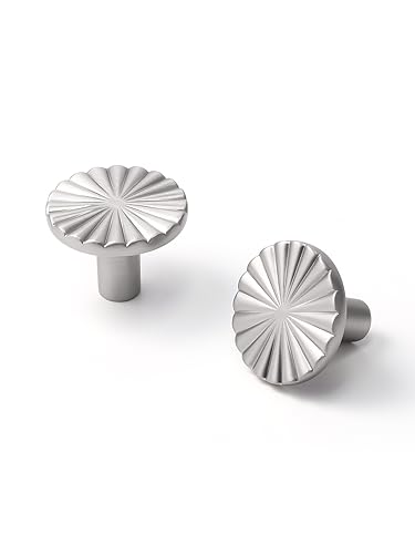 5 Pack Brushed Nickel Cabinet Knobs Satin Nickel Flat Drawer Pulls Kitchen Cupboard Bathroom Dresser Cabinet Hardware Handles Zinc Alloy - color: Brushed Nickel, size: Knob