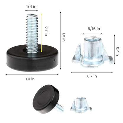 1/4" Thread Furniture Leveling Feet Adjustable Feet Levelers Leveling Table Feet Heavy Duty Outdoor Furniture Feet Leveler with Threaded Inserts for Table Cabinet Chair Stool Leg Floor Protection 8Pcs