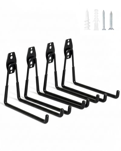 WMK Garage Hooks Heavy Duty 4 Pack, 7.3'' Wall Mount Utility Hooks for Garage Storage, Steel Garage Wall Hooks for Bike, Ladder, Tools, 100 lb Capacity, Anti-Slip PVC Coated (Black) - color: Black-4