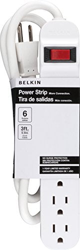 Belkin 6-Outlet Power Strip With 3ft Cord, White - size: 3-Foot Cable, style: Standard Plug - Single Pack