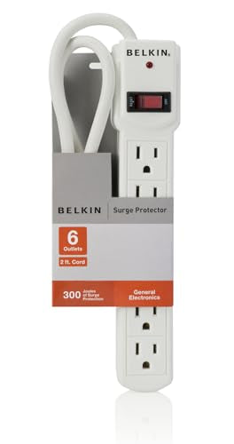 Belkin 6-Outlet Power Strip Surge Protector with 3-Foot Power Cord, 300 Joules (F5C047),White - style: 3 ft
