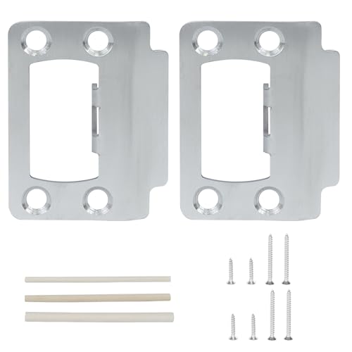 Door Latch Strike Plate, Stainless Steel Door Lock Plate Repair Kit, Universal Security Striker for Fixes Door Won’t Latch, Indoor or Outdoor Security Reinforcement (Silver)