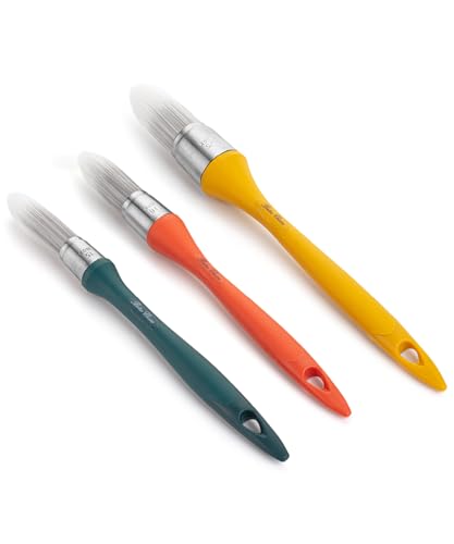 Bates- Trim Paint Brush, 3 pcs, 5/8”, 3/4” and 1”, Ergonomic Handles, Sunset Coastline Colors, Trim Brushes for Painting - color: Sunset Coastline