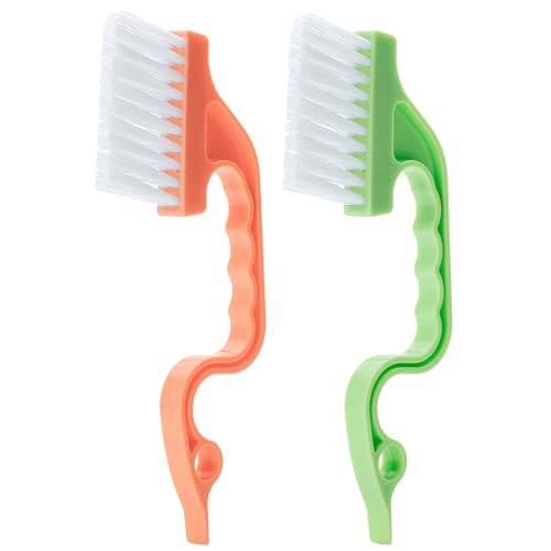 Slick- Window Track Cleaning Brush, 2 Pack, Orange/Green Ergonomic Handle, Built-in Scraper, Multipurpose, Window Track Cleaning Tools - color: Orange/Green, size: 2 Pack