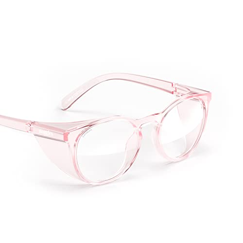 Stoggles Round Z87.1 Certified Polycarbonate Safety Glasses, Scratch & Shatter-Proof, Blue-Light & UV Blocking Lens, Top & Side Shields, Anti-Fog Dip Coated, Durable, Protective & Stylish Eyewear - color: Blush
