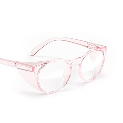 Stoggles Round Z87.1 Certified Polycarbonate Safety Glasses, Scratch & Shatter-Proof, Blue-Light & UV Blocking Lens, Top & Side Shields, Anti-Fog Dip Coated, Durable, Protective & Stylish Eyewear - color: Blush