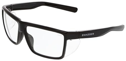 MCR Safety SR210 Swagger SR2 Series Safety Glasses with Thermo Plastic Rubber Nose Pads and Detachable Side Shields, Black Frame, Clear Lens - color: Black Frame (Clear Lens)