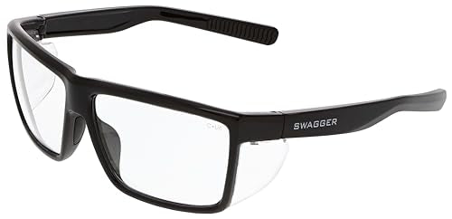 MCR Safety SR210 Swagger SR2 Series Safety Glasses with Thermo Plastic Rubber Nose Pads and Detachable Side Shields, Black Frame, Clear Lens - color: Black Frame (Clear Lens)