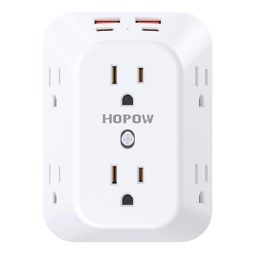 HOPOW Outlet Extender Surge Protector, 6 Outlet Splitter with 4 USB Ports (2 USB C), USB Wall Charger, 3-Sided 1050J Multi Plug Wall Outlet, Wall Mount for Home Travel Office Travel, White - color: White, size: 1 Pack