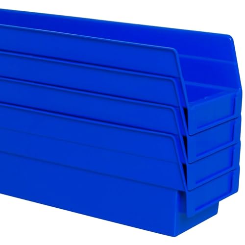 Akro-Mils 30120 Plastic Shelf Bins, Heavy Duty Storage Bins for Garage, Closet, and Drawer Organization, 12" x 4" x 4", Blue, 24-Pack - color: Blue