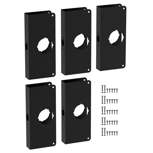 5 Pack Black U 9585 Stainless Steel Lock and Door Reinforcement Plate for 1-3/8 in Thick Doors, Stainless Steel Finish for Reinforcing and Repairing Doors - color: Black, size: 5 Pack