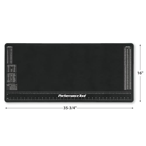 Performance Tool W88977 Neoprene Mat with Ruler and Reference Charts, Chemical Resistant, 16-Inch x 35.75-Inch, Protects Work Surface from Solvents and Oils - size: Neoprene Work Mat, 16” x 35.75”