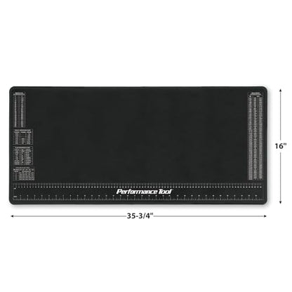 Performance Tool W88977 Neoprene Mat with Ruler and Reference Charts, Chemical Resistant, 16-Inch x 35.75-Inch, Protects Work Surface from Solvents and Oils - size: Neoprene Work Mat, 16” x 35.75”