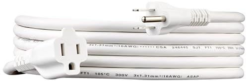 Amazon Basics Extension Cord, 10 Ft, 3-Prong Outlet Extender, Indoor Use, 13 Amps, 125V, White - color: White, size: 10 Ft, style: 1-Pack