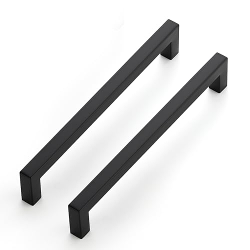JOY DECOR Cabinet Handles, Black Cabinet Pulls, 2 Pack Kitchen Closet Handles 7-1/2 Inch, Square Drawer Pulls Stainless Steel Drawer Hardware, 192mm Hole Centers - color: Black, size: 7-1/2 in Hole Center