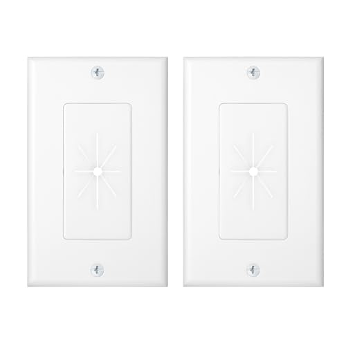 Cable Matters 2-Pack 1-Gang Wall Cable Pass Through, Cable Wall Plate with Flexible Rubber Grommet, Cord Hiding/Management Solution for Home and Office, White