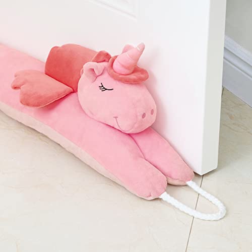 Under Door Draft Stopper Decorative Wind Stopper 36 inch for Door & Window, Weighted Animal Air Draft Stopper Snake Noise Blocker for Bottom of Door with Hanging Loops - Unicorn