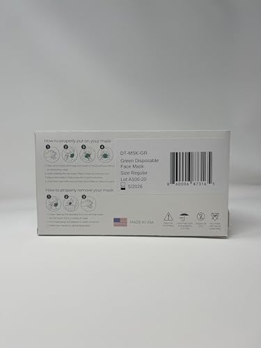 DEMETECH ASTM Level 3 Protective 3-Layer Face Mask, Ear-Loop Style, Adult Mask - color: Green - 50 Pack