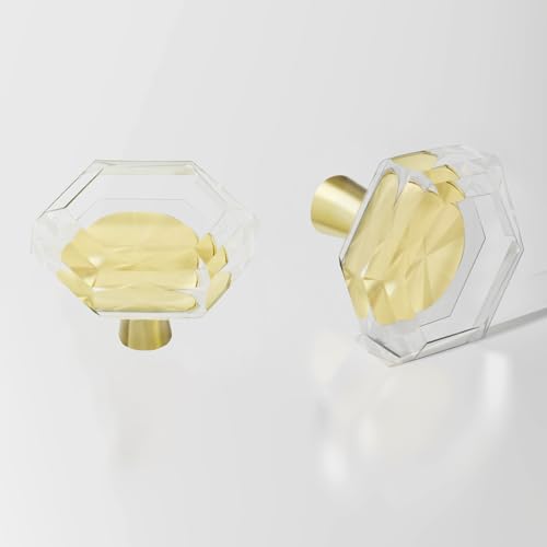 Kitchen Cabinet Drawer Knobs 8 Pack Gold Crystal Brushed Cabinets Pulls Knob, Solid Base Closet Cupboard Dresser Drawers Hardware Handles, Small Golden Bathroom Bedroom Pull Satin Brass Hexagon Knobs - color: Gold-8 pack, size: Hexagon