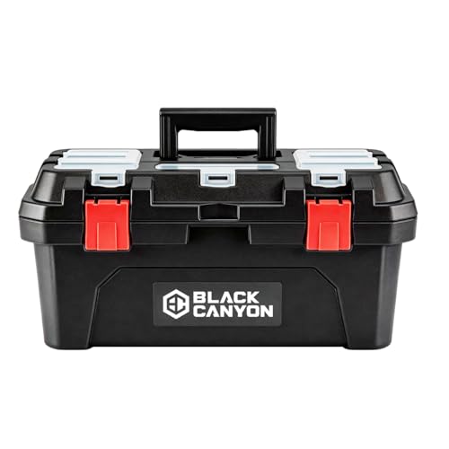 Black Canyon 19 Inch Portable Plastic Tool Box, 19 in × 9.6 in × 8.3 in, Padlockable 1 Piece 19 in - size: 8.3 in × 9.6 in × 19 in