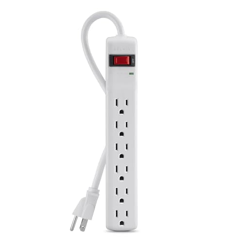 Belkin 6-Outlet Power Strip Surge Protector with 3-Foot Power Cord, 300 Joules (F5C047),White - style: 3 ft