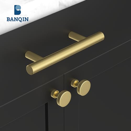20 Pack Gold Cabinet Knobs and Pulls - Round Drawer Knobs, Brushed Brass for Kitchen Cabinets - color: Brushed Brass, size: 20 Pack