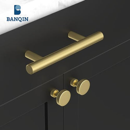 20 Pack Gold Cabinet Knobs and Pulls - Round Drawer Knobs, Brushed Brass for Kitchen Cabinets - color: Brushed Brass, size: 20 Pack