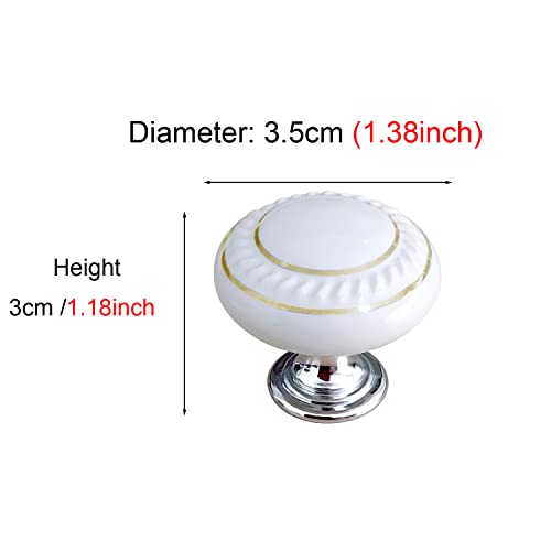 HUAMULAN 10 Pack White Ceramic Knob with Gold Circle Simple Dresser Kitchen Round Cabinet Pulls,Zinc Alloy Base Cupboard Wardrobe Drawer Door Handles,3 Size Screws - color: White with Gold Circle 10PCS