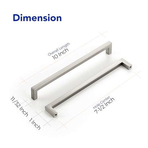 Ravinte 10 Pack Solid 7-1/2 Inch Center to Center Slim Square Bar Dresser Drawer Handles Kitchen Cabinet Handles Brushed Nickel Drawer Pulls Kitchen Cabinet Hardware Pulls - size: 7-1/2" Hole Center