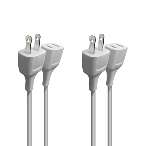 15FT Light Duty Extension Cords for Indoor Use - 625W 125V 5A 2 Prong Polarized Wire with Fireproof Material, Overload Protection for Security Cameras, Lamps, Holiday Lighting (2 Pack) - size: 15FT White (2 Pack)