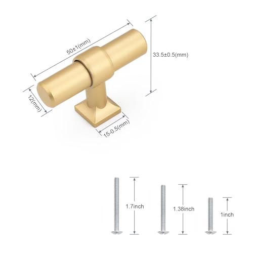 5Pack Single Hole Gold Champagne Cabinet Knobs T Shaped Dold Kitchen Cabinet Knobs Hardware Pull Knob for Cabinets and Drawers 50mm Total Length - color: Champagne Gold, size: Single Hole-2inch Length