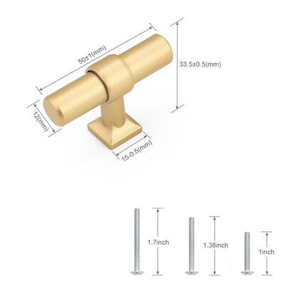 5Pack Single Hole Gold Champagne Cabinet Knobs T Shaped Dold Kitchen Cabinet Knobs Hardware Pull Knob for Cabinets and Drawers 50mm Total Length - color: Champagne Gold, size: Single Hole-2inch Length