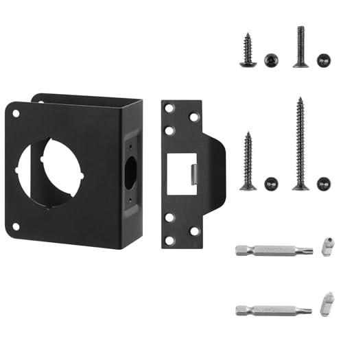 1 Pack Black MP10852 Stainless Steel Lock and Door Reinforcement Plate for 1-3/8 inch Thick Doors, and Includes an Extra-Long Door Strike Plate Kit. - color: Black
