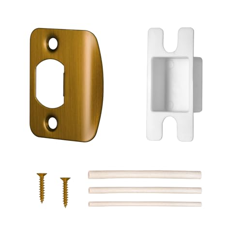 Door Strike Plate for Interior Doors, Antique Brass Security Reinforcement Door Lock Plate, Repair Kit with Wood Dowels, 1 Pack - color: Antique Brass, size: 1 Pack