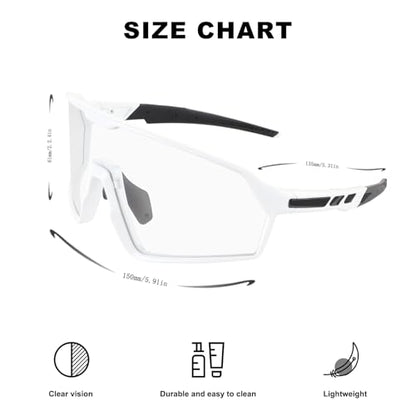 BangLong Photochromic Cycling glasses for Men Women, Clear Running MTB Sunglasses UV Protection - color: White Frame-photochromic