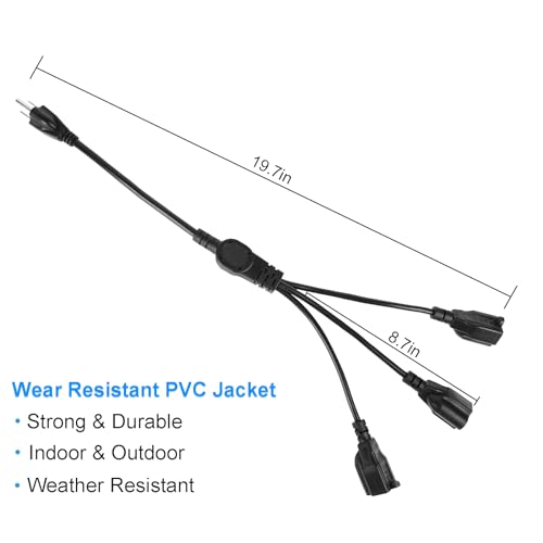 3 Prong 1 to 3 Outlet Power Cord Splitter Cord, 1.6FT 16AWG 10A/1250W, NEMA 5-15P to 3X NEMA 5-15R Y Style 3-Outlet Extension Cord for Home, Room, Office (Black) - style: 1 to 3